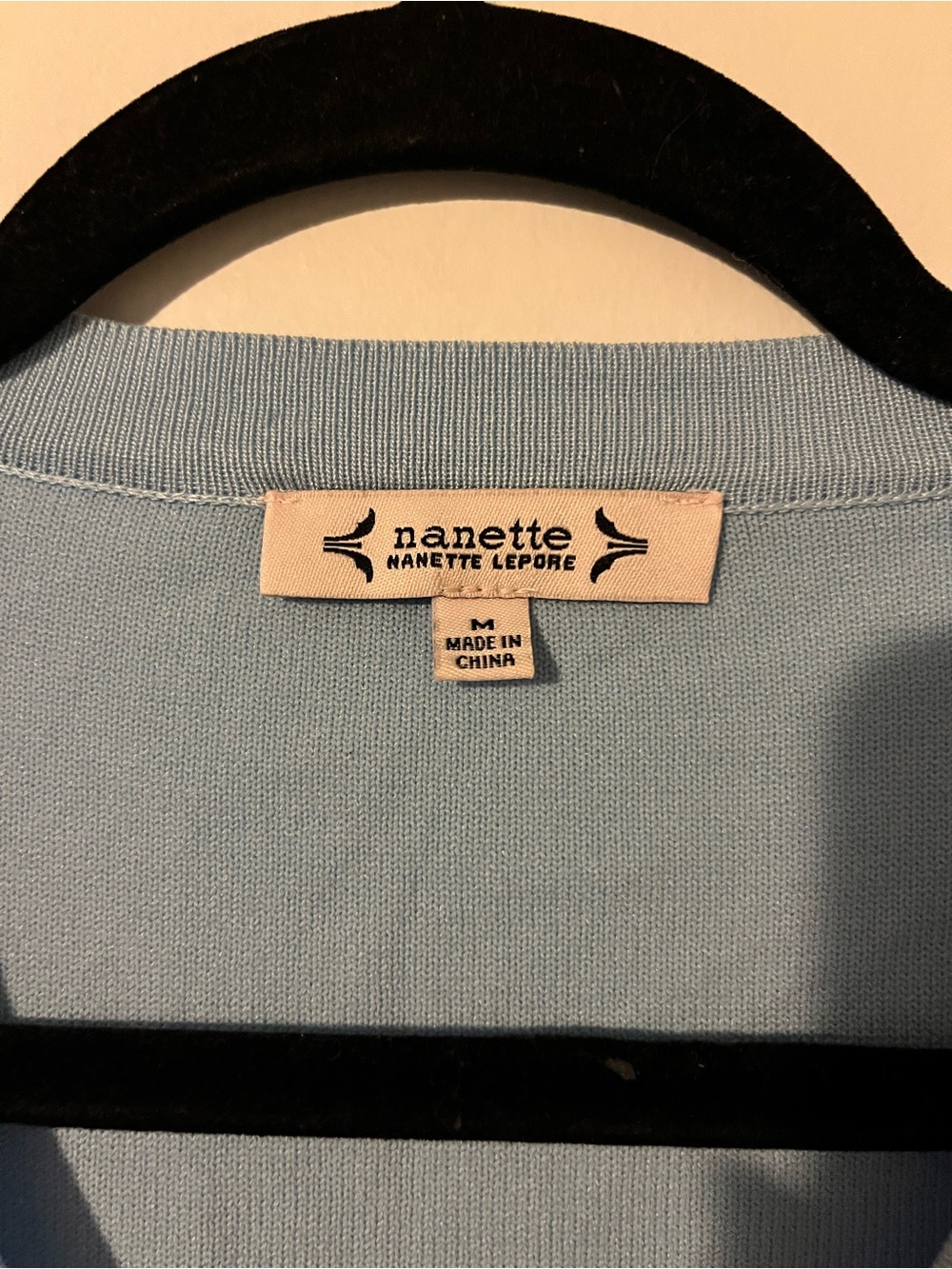 Nanette Lepore Light Blue Knit Top Pearl Accents - Picture 3 of 4